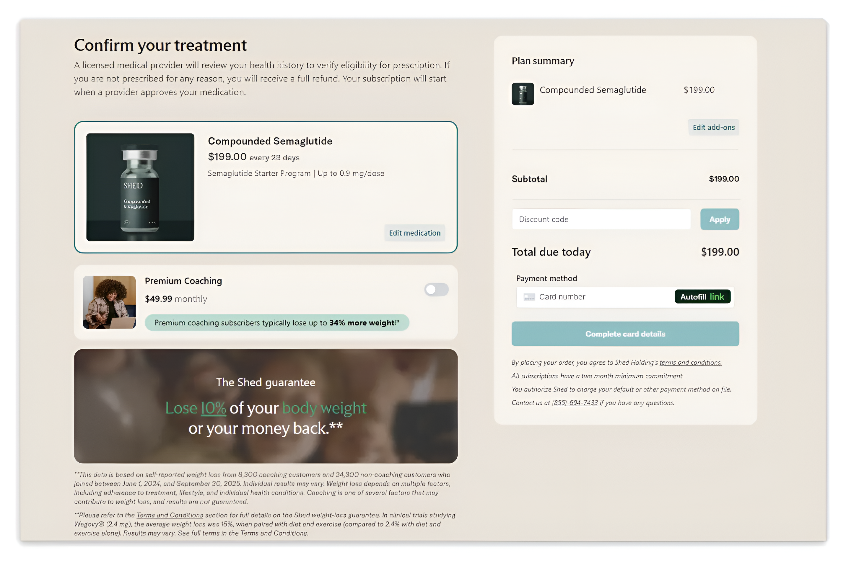 checkout page of tryshed